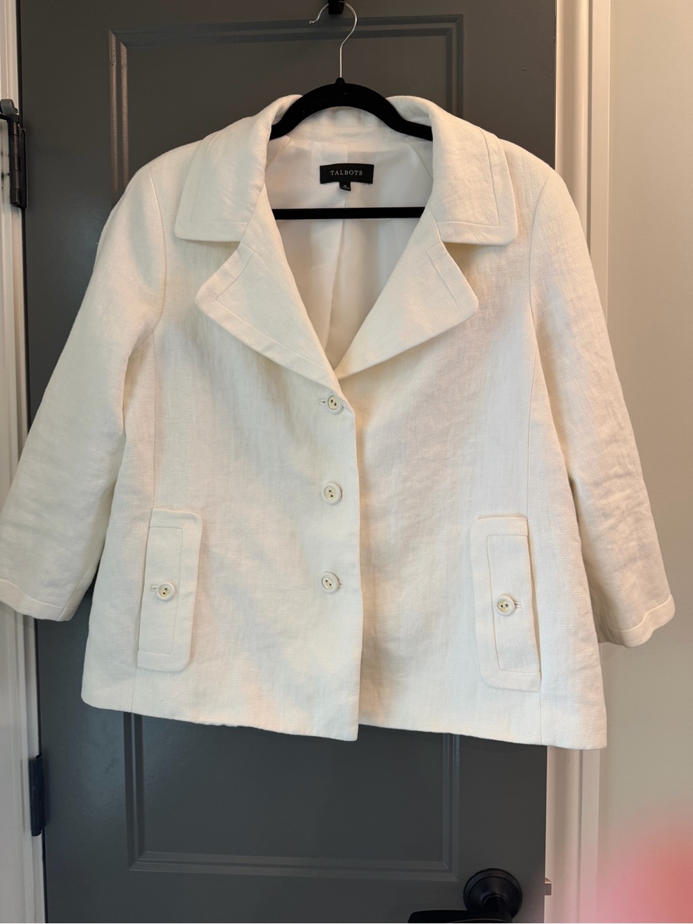 Talbots Off-White lined Linen 3/4 sleeve Jacket 16
